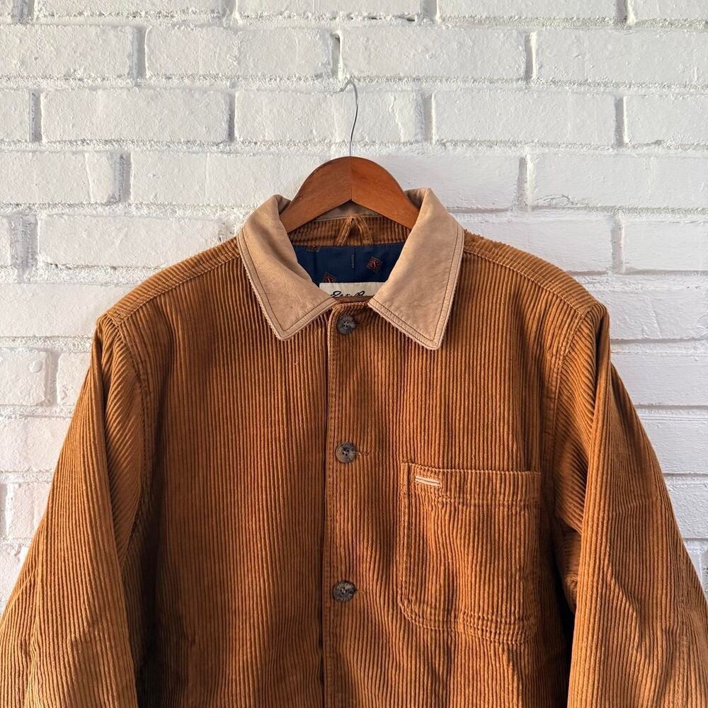 Vintage 90s Eddie Bauer Brown Corduroy Chore Jacket Button Up Rare XL